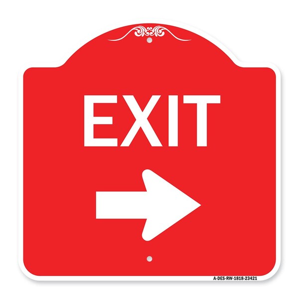 Signmission Parking Lot Sign Exit Sign Right Arrow, Red & White Aluminum Sign, 18" L, 18" H, RW-1818-23421 A-DES-RW-1818-23421 - main